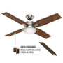 Ventilador de Techo HUNTER Mercado NICKEL CEPILLADO con Luz 6.5W 50" 4 Aspas Control remoto universal Motor WhisperWind® reversibles Tubos de extensión de 3" y 2" CFM (en velocidad alta): 3,997 (59207)