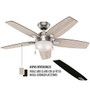 Ventilador de Techo HUNTER Antero NICKEL CEPILLADO con LED de 9W 46" 5Aspas Cadena para ajuste de velocidades Motor WhisperWind® reversibles Tubos de extensión de 3"y2" CFM(velocidad alta) 3,98 (59212)