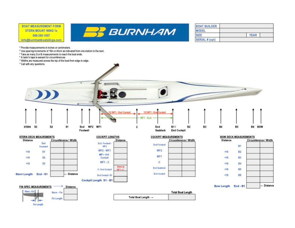 Coastal 1x Stern Mount Wing Measurement Form