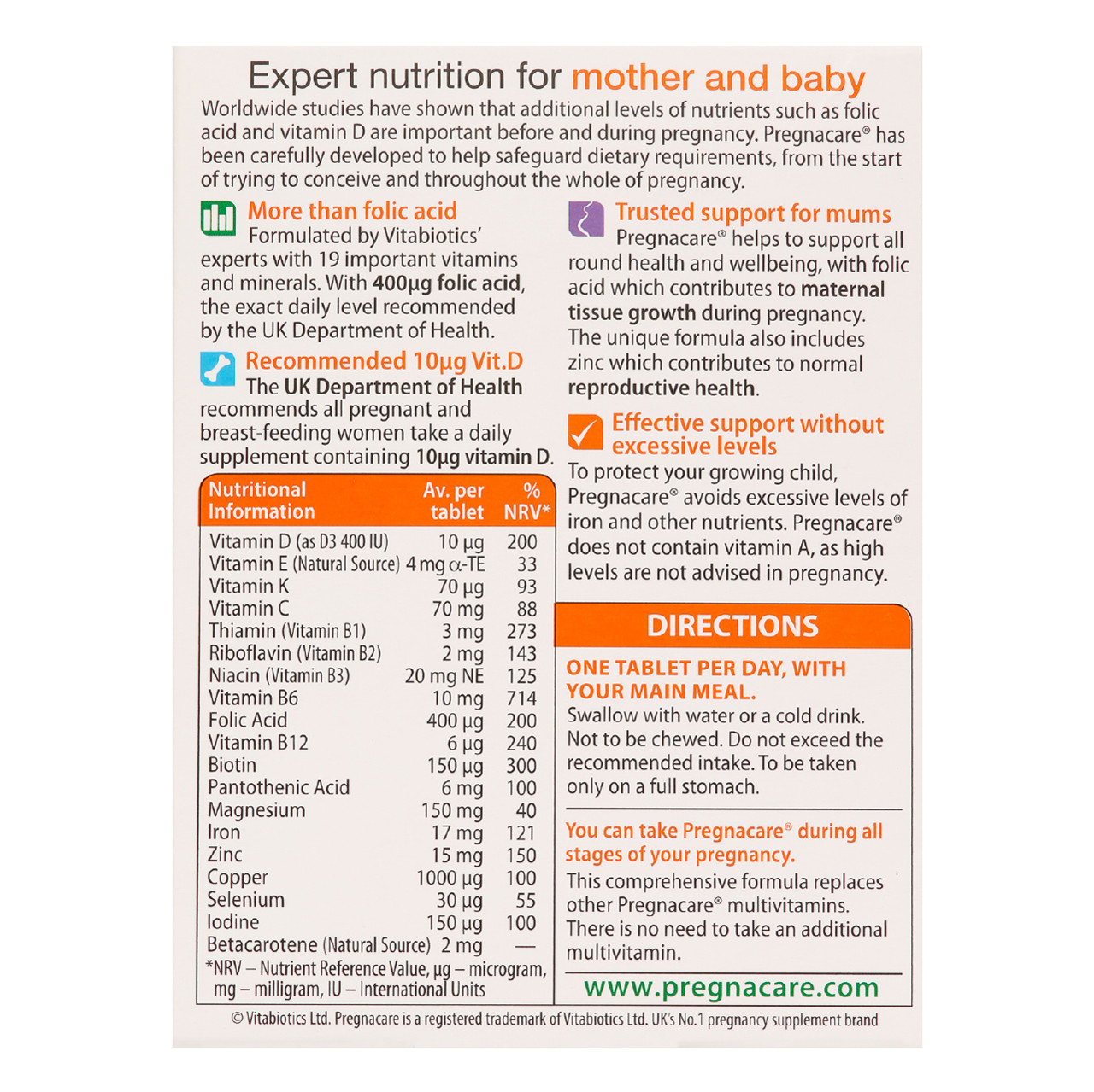Vitabiotics Pregnacare Original 30 Tablets Victoriahealth