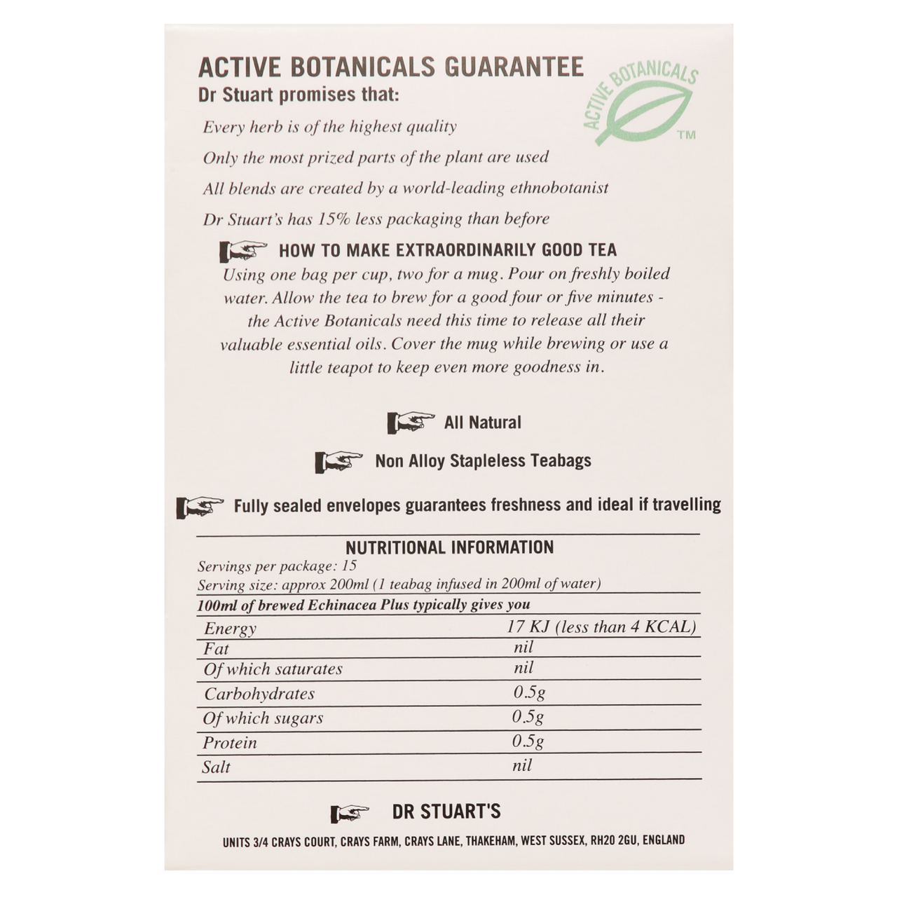 Dr Stuart's Teas Echinacea Plus Tea, 15 Bags VictoriaHealth