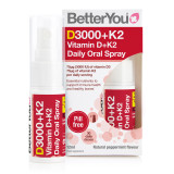 BetterYou D3000 + K2 Vitamin D Oral Spray is a highly absorbent oral spray providing 3000iu of vitamin D3 and 75ug Vitamin K2.