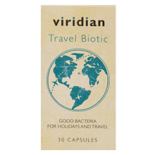 Viridian Travel Biotic provides good bacteria, probiotics, for your holidays and travel.