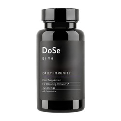 Dose by VH Daily Immunity: 60 capsules in a black plastic bottle and black label;  a powerful immune boosting supplement to fight off colds, flu, & infections.
