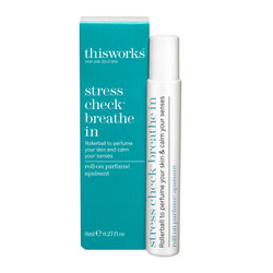 This Works Stress Check - Breathe In - 8-ml front image blue outer carton and roll on bottle; rollerball to perfume your skin and calm your senses