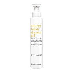 This Works Energy Bank Shower Gel - 250-ml white plastic sprayer bottle; supercharge your day with a mood boosting sulphate free body wash