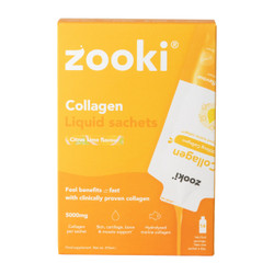 Zooki Collagen Zooki - 14-Sachets front image; a highly effective hydrolysed marine collagen and is the ultimate daily beauty and health supplement