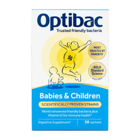 OptiBac Probiotics For Babies & Children 30 Sachets - 30-Sachets white and blue box; contains selected probiotic strains suitable for children