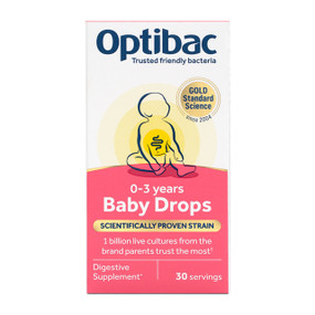 OptiBac Probiotics For Your Baby - 10-ml white and pink box; a high quality live culture probiotic liquid drops designed especially for babies and young children.