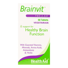 HealthAid Brainvit Tablets - 60-Tablets glass jar in a box; contains selected vitamins for brain function, memory & focus.