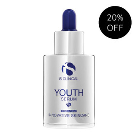 iS Clinical Youth Serum 30ml silver bottle with a pipette; giving you a more youthful, vibrant and resilient complexion over time.