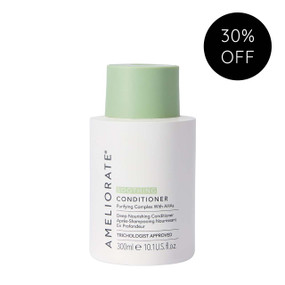 Ameliorate Soothing Conditioner 300ml in a white palstic tube with green cap; a rich, replenishing creamy conditioner that leaves hair nourished, shiny and more manageable without ever weighing it down.