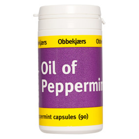 Obbekjaers Peppermint Capsules - 90-Capsules bottle; helps to relieve an acidic stomach, nausea & IBS symptoms