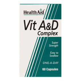 HealthAid Vit A &D Complex - 60-Capsules glas jar in a box; helps protect the body's cells from the damaging effects of free radicals and inhibits the excessive oxidisation of fats, which can be harmful to the body and cause premature ageing.