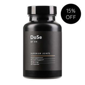 DoSe by VH Superior Joints - 60-Capsules in a black plastic bottle; this joint supplement with Natural Eggshell Membrane helps alleviate joint pain, arthritis, menopause joint pain, hip, and back pain.