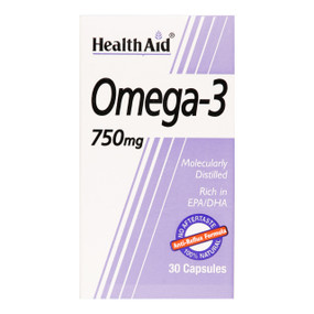 HealthAid Omega 3 Fish Oil - 750-mg 30-Capsules box; helps support circulation, nervous system & joint health.