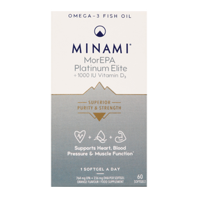 Minami Nutrition MorEPA Platinum - 60-Softgels white and silver box; contributes to the normal function of the heart.