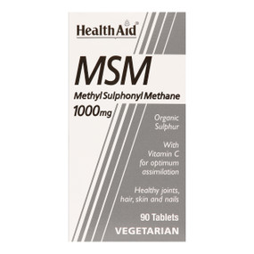 HealthAid MSM 1000mg tablets by HealthAid. MSM is a naturally occurring sulphur compound and necessary for the proper functioning of vital organs, respiratory and immune systems.