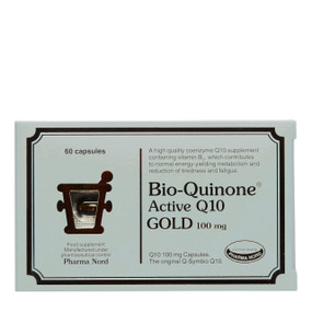 Pharma Nord Bio-Quinone Q10 GOLD 60-capsules - 100-mg blue box; a vitamin-like substance which plays a vital role in the body's energy supply mechanism, acting alongside enzymes converting fats and sugars into energy.