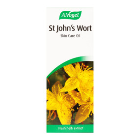 A. Vogel St John’s Wort Oil - 100-ml front image; calms inflamed skin, scars, acne and helps alleviate nerve pain such as sciatica and neuralgia.