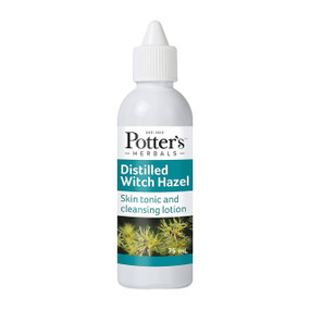 Potter's Herbals Distilled Witch Hazel - 75-ml plastic bottle with green and white label; an astringent lotion for blemish prone skin