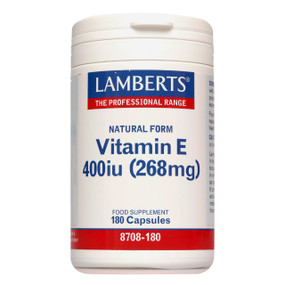 Lamberts Healthcare Natural Vitamin E 400iu - 180 capsules white tub; Lamberts most popular strength vitamin E supplement with benefits for skin & heart