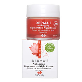 Derma E Anti-Aging Regenerative Night Cream - 56-Grams glass jar with a red label; powers up cellular renewal to reduce the appearance of fine lines and wrinkles, giving you firmer, smoother, more even-toned skin