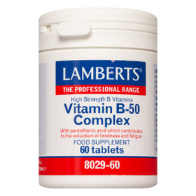 Lamberts Healthcare Vitamin B-50 Complex 60-tablets white tub; provides all the B-vitamins for general health