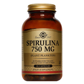 Solgar Vitamins Spirulina - 750-mg 80-Capsules amber glass bottle;  provide a wide range of delicate phytonutrients with very significant health benefits.