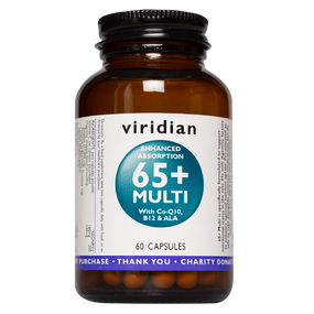 Viridian Nutrition 65+ Multi - 60-Capsules bottle; provides multivitamins to support the nutritional needs in the over 65's.