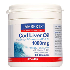 Lamberts Healthcare Cod Liver Oil - 1000-mg 180-Capsules white tub; one of the strongest cod liver oil capsules available