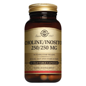 Solgar Vitamins Choline/Inositol - 50-Capsules amber glass bottle; 250/250mg aids in fat and cholesterol metabolism, is vital for new hair growth