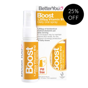 Better You Boost Vitamin B12 Oral Spray - 25-ml front image; delivers vitamin B12 to boost energy, concentration and support healthy metabolism.