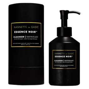 Nannette De Gaspé Essence Noir Cleanser - 200-ml black pump bottle and box with black and gold labels; purify and hydrate your skin with Nannette de Gaspé’s Vitamin C and Brazilian Clay-rich Baume Noir Cleanser.