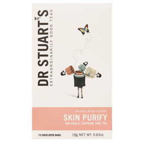 Dr Stuart's Teas Skin Purify Tea - 15-Tea Bags front image; an excellent blood purifying tea used to clear many inflammatory skin concerns.