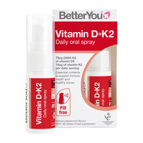 Better You D3000 + K2 Vitamin D Oral Spray - 3000-iu 12-ml red and white bottle; a highly absorbent oral spray providing 3000iu of vitamin D3 and 75ug Vitamin K2.