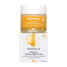 Derma E Vitamin C Intense Night Cream, 56-Grams glass jar with white cap and white carton box;