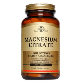 Solgar Vitamins Magnesium Citrate - 200-mg 120-Tablets - amber glass jar with gold label and gold lid; provides a highly absorbable form of magnesium that can be utilised for a whole variety of functions within the body.