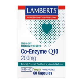 Lamberts Healthcare Co-Enzyme Q10 200mg - 60-Capsules  in a box; a very high strength CoQ10 supplement for its numerous health benefits.
