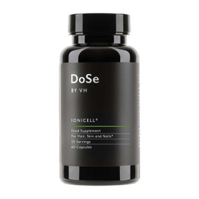 Dose by VH IoniCell - 60-Capsules black plastic bottle with a black label; with fulvic acid is a hair, skin, and nails supplement to combat hair loss, thinning hair, fragile skin, & brittle nails.