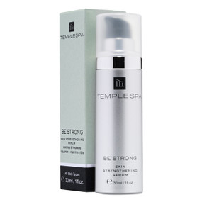 TEMPLESPA Be Strong - Face Serum - 30-ml bottle; A potent ‘super juice’ for skin, Be Strong Face Serum is packed full of vitamins and nutrients to firm, tackle uneven pigmentation, encourage cell renewal, reduce irritation from the elements –and leave your skin feeling soft and dewy.