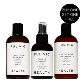 Ful.Vic.Health The Fulvic Hair Trio - bottles; stop hair loss now with three intelligent haircare products suitable for every hair type & for all types of hair loss