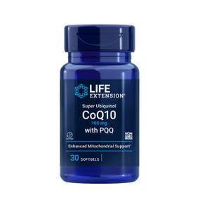 Life Extension Super Ubiquinol CoQ10 with PQQ - 100-mg 30-Softgels bottle; provides benefits like triple-action heart health support with three key nutrients that boost energy production at the cellular level.