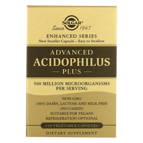 Solgar Vitamins Advanced Acidophilus Plus - 120-Capsules box; supports healthy intestinal flora to help digestion and the immune system