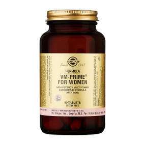 Solgar Vitamins VM Prime For Women - brown jar with gold label; provides vitamins to support women going through the menopause