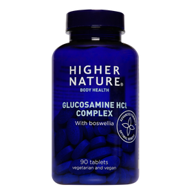 Higher Nature Glucosamine HCL Complex with Boswellia - 90-Capsules blue platstic bottle;