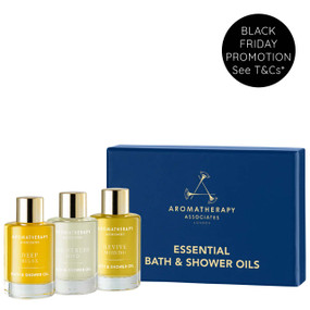 Aromatherapy Associates Essentials Bath & Shower Oils - 3 x 9-ml glass bottles; contains the ultimate trio of Aromatherapy Associates award-winners to help you Relax, De-Stress and Revive your mind and body.