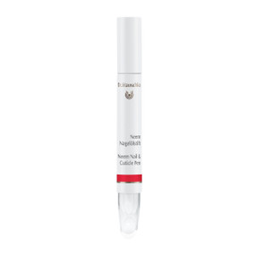 Dr Hauschka Neem Nail Oil Pen, white box, plastic pen, provides pure neem oil for healthy nails and cuticles.
