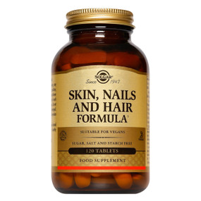 Solgar Vitamins Skin Nails and Hair Formula 120-tablets - jar; helps support the health of skin & strengthen nails and hair.