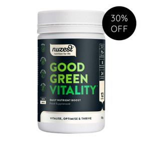 Nuzest Good Green Vitality 120g - in a white plastic tub with green label ; formerly Nuzest Good Green Stuff